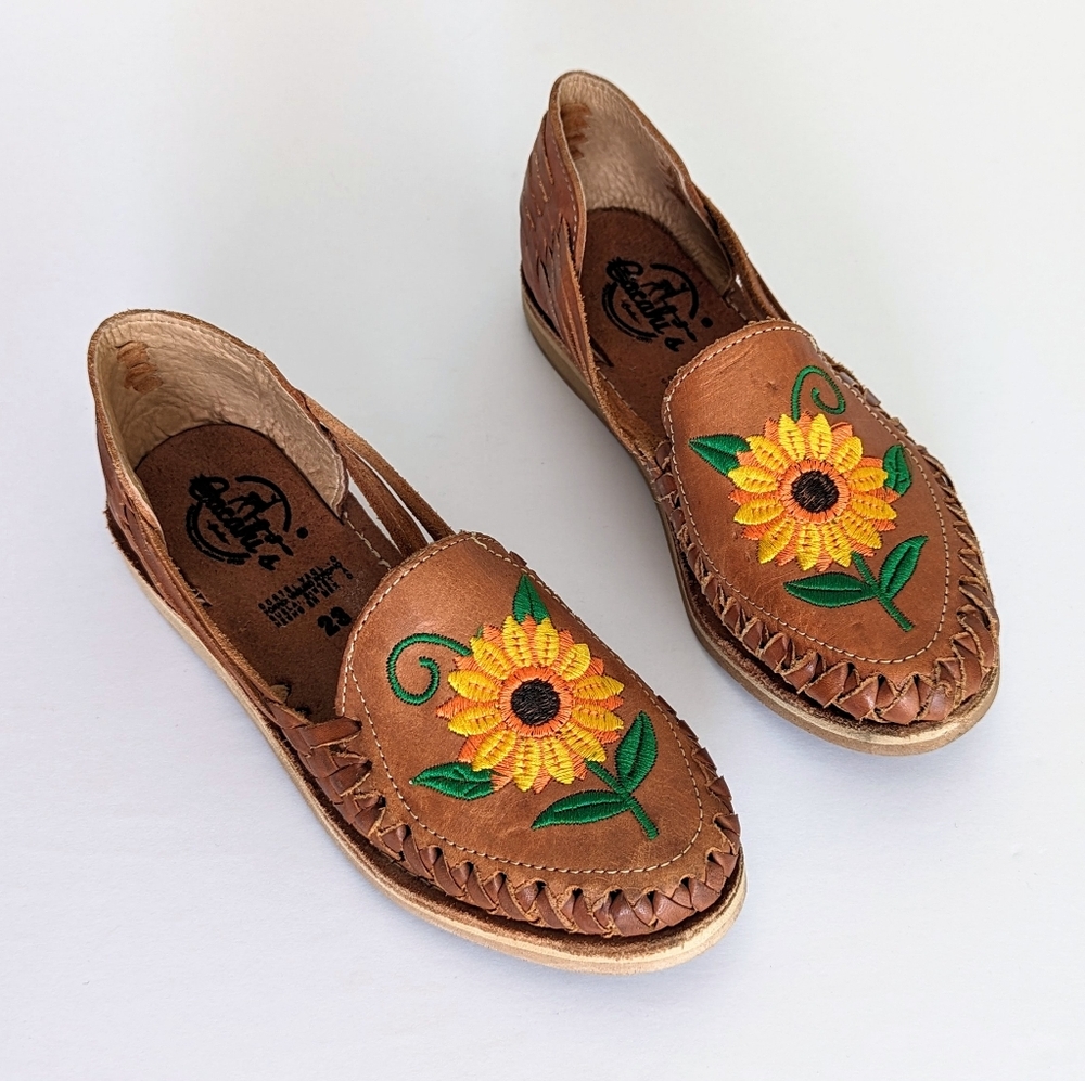 🇲🇽 Cacahi's Leather Huaraches With Sunflower Design Made In Mexico - Picture 5 of 12